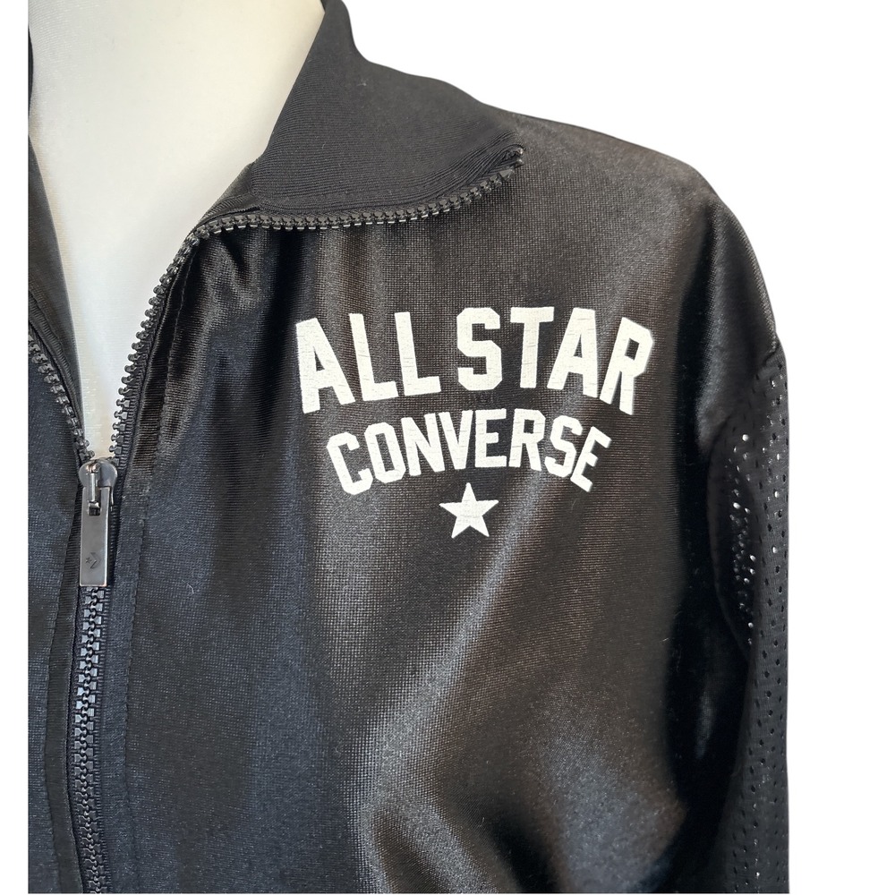 Vintage Converse All Star Track Jacket Full Zip Mesh Sleeve Black Women's Size S - Picture 4 of 14
